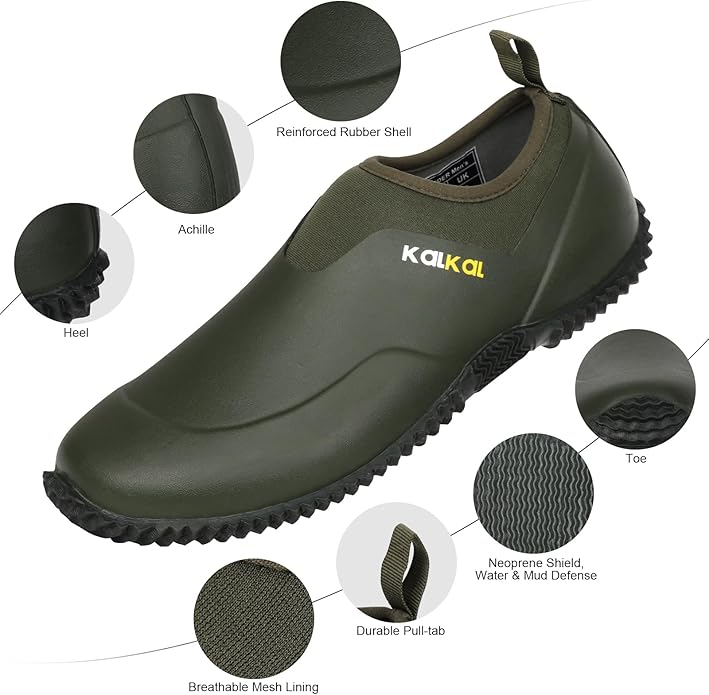 Kalkal Men's Rain Boots, Waterproof Garden Shoes, Neoprene Rubber Footwear for Camping, Lawn Care, Gardening and Yard Work(Size 6-14)