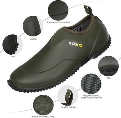 Kalkal Men's Rain Boots, Waterproof Garden Shoes, Neoprene Rubber Footwear for Camping, Lawn Care, Gardening and Yard Work(Size 6-14)