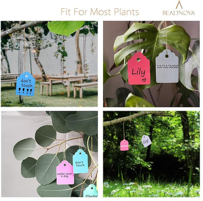 BEADNOVA Plant Hanging Tags 100pcs Tags with String Reusable Plant Labels Markers Plastic Garden Signs Garden Markers for Outdoor (2 Inch, Pink)