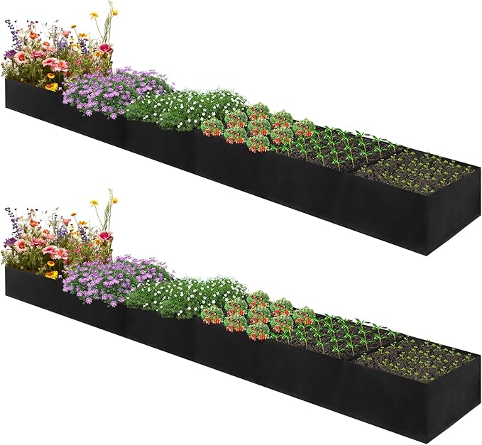 2Pack 12x2x1ft Fabric Raised Garden Bed - 6 Grids Plant Grow Bags, Outdoor Planter Box Non-Woven Fabric Patio Planting Bed Garden Grow Bed Bag for Growing Herbs, Flowers and Vegetables