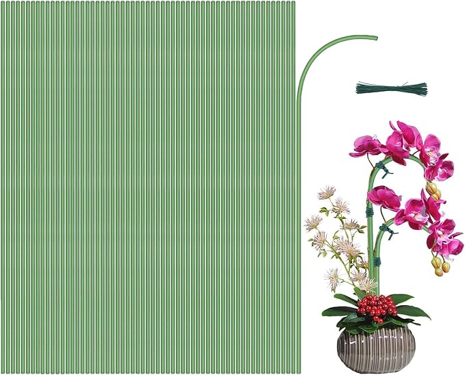 60 Pcs Plant Stakes, 16 Inch Bendable Plant Support Stakes with 60 Pcs Plant Clips, Metal Plant Sticks for Outdoor Indoor Plants Support, Potted Plants, Flowers, Orchid