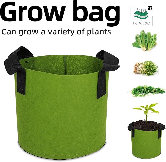 Grow Bags,Growing Pot Bags Garden Grow Bag Indoor Outdoor Fabric Aeration Plant Pot Container Flower Vegetable Pouch (Army Green,10Gallon)