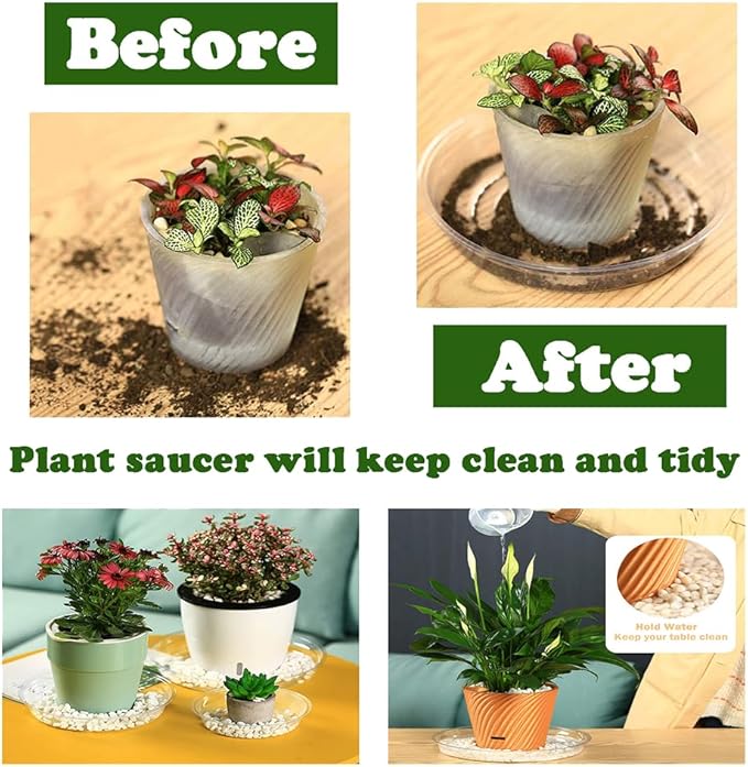 60 Packs Clear Plant Saucers for Indoor Outdoor Use 4/6/8/10/12/14 Inches Heavy Duty Plastic Plant Trays for Planter Bulk Flower Pot Drip Trays to Catch Water, Round Transparent