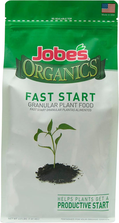 Jobe's Organics Granular Fast Start Planting Fertilizer, Organic Fertilizer for Transplants, Seedlings, and New Growth, 4 lbs Bag