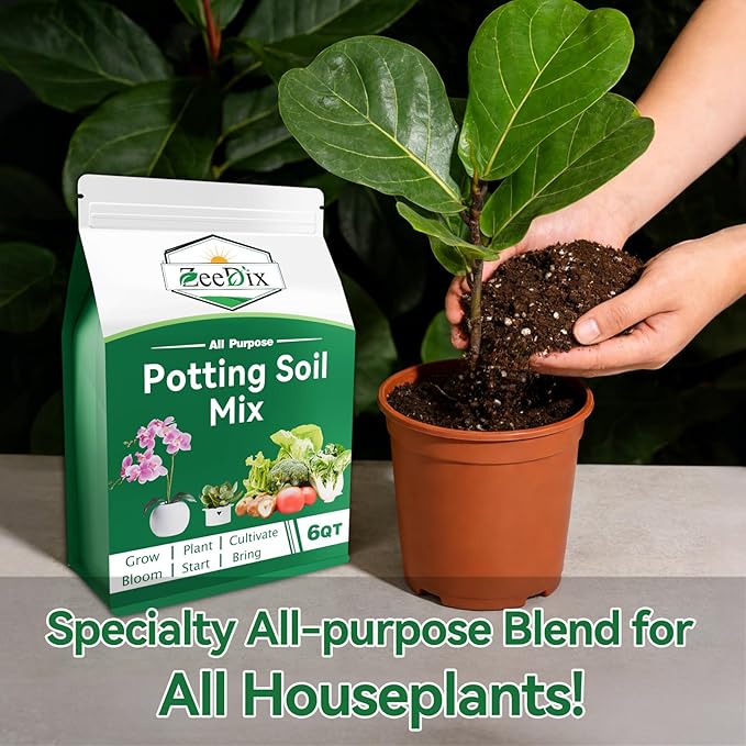 Zeedix Potting Soil Mix for Indoor Houseplant, Include Perlite, Compost, Peat Moss, Coco Coir and Vermiculite, Well Draining Potting Mix, Promote Healthy Root Development and Faster Plant Growth, 3qt