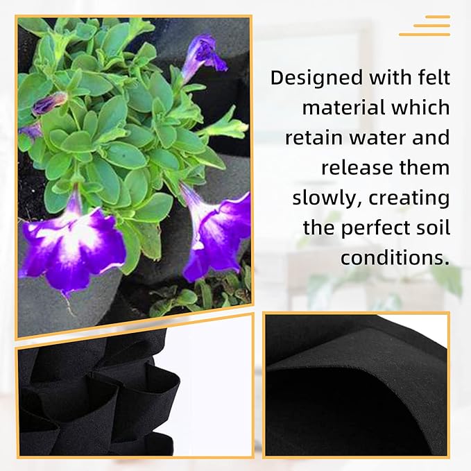 Hanging Planting Grow Bags, 72 Pockets Hanging Vertical Wall Planter Wall Mounted Grow Bag Outdoor Indoor Gardening Vertical Greening Flower Container, Planting Bags Storage Bags(1.0 m × 1.0 m, Black)