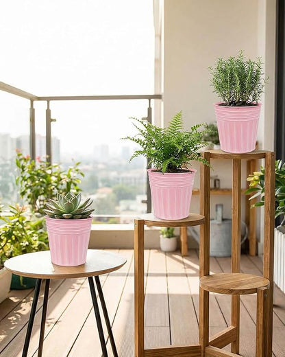 vensovo 5 Inch Pink Metal Rustic Flower Pots - 6Pcs Medium Galvanized Planters with Drainage Hole and Rubber Plug, Rustproof Metal Bucket Plant Pots Farmhouse Vintage Style for Decor