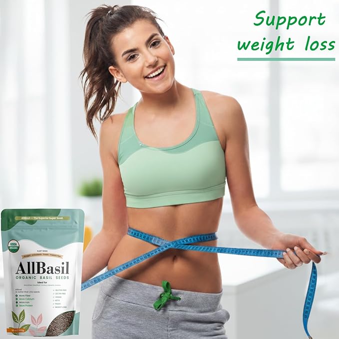 Edible All Basil Seeds 14oz | USDA Organic, Non-GMO, Kosher | High Fiber Superfood | Gluten Free, Vegan, Keto, Paleo | Prebiotic | Support Weigth Loss | Ideal for Smoothies, Green juices & Desserts.