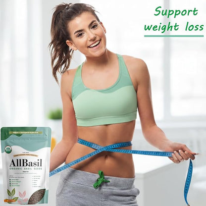 Edible All Basil Seeds 14oz | USDA Organic, Non-GMO, Kosher | High Fiber Superfood | Gluten Free, Vegan, Keto, Paleo | Prebiotic | Support Weigth Loss | Ideal for Smoothies, Green juices & Desserts.
