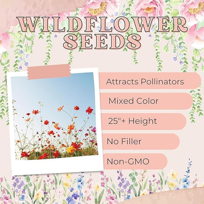 Wildflower Seed Packets Thank You Bunches Party Favors (Pack of 20) - Express Gratitude Prefilled with Wildflower Seed Mix, Great Addition or Alternative to Thank You Cards (Pink Bees)