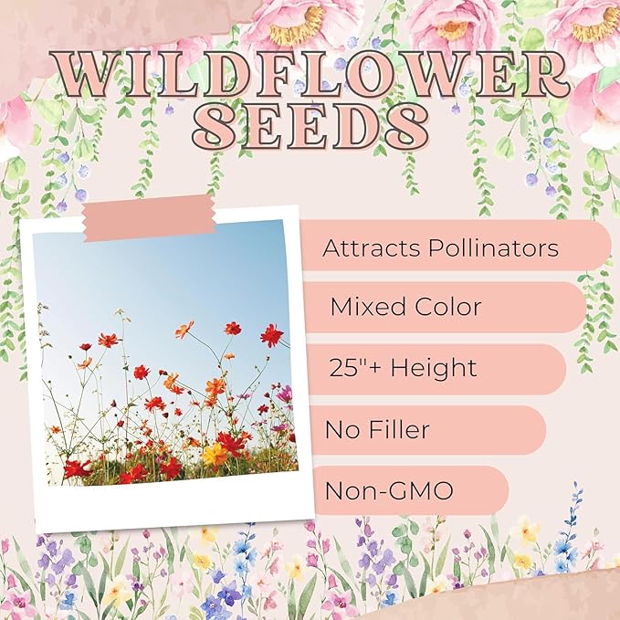 Wildflower Seed Packets Thank You Bunches Party Favors (Pack of 20) - Express Gratitude Prefilled with Wildflower Seed Mix, Great Addition or Alternative to Thank You Cards (Beige Cursive)