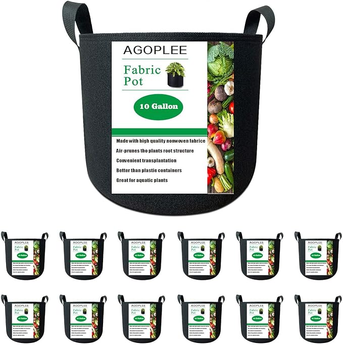 12-Pack 10 Gallon Plant Grow Bags Heavy Duty Thickened Nonwoven Fabric Pots with Handles