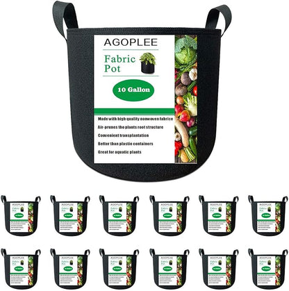 12-Pack 10 Gallon Plant Grow Bags Heavy Duty Thickened Nonwoven Fabric Pots with Handles