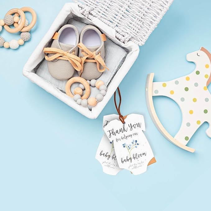 Onesie Seed Paper – 15 Blue Shower Favors for Guests with Wildflower Seeds, Writable & Plantable, Shower Favor Gifts for Guest