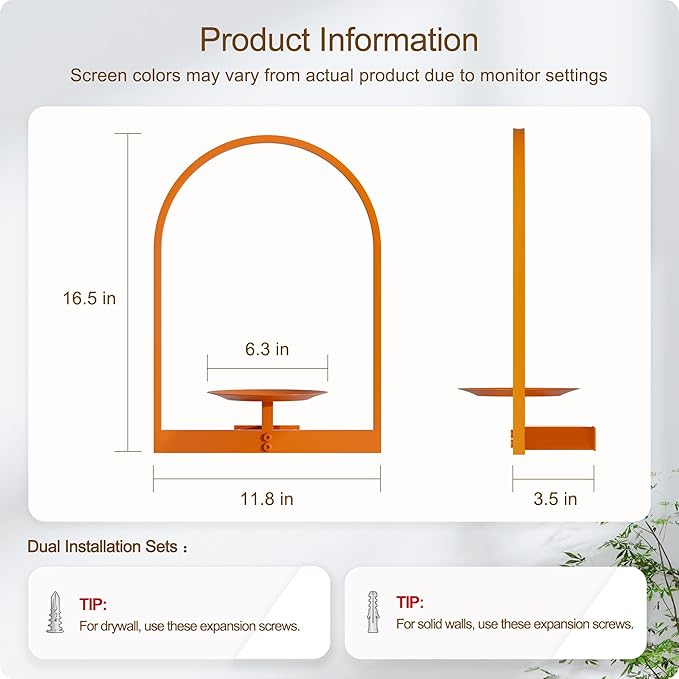 Orange Metal Wall Plant Holder - 3-Pack Wall Mounted Plant Stands and Hanging Holders for Indoor Planter and Flower Pot - Arch Decor Shelf for Plant Storage (Pot Not Included)