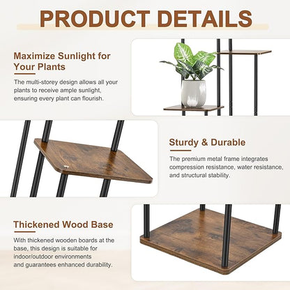 4 Tier Plant Stand Indoor Outdoor, Wood Metal Corner Shelf, Multiple Flower Pot Rack Holder Shelves, Planter Shelf Display Storage Organizer for Patio Living Room Balcony (Black)