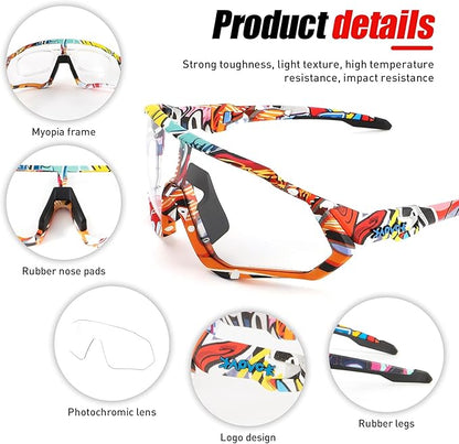 KAPVOE Photochromic Cycling Glasses Men Women Mountain Bike Sunglasses Clear MTB Bicycle Riding - K9408