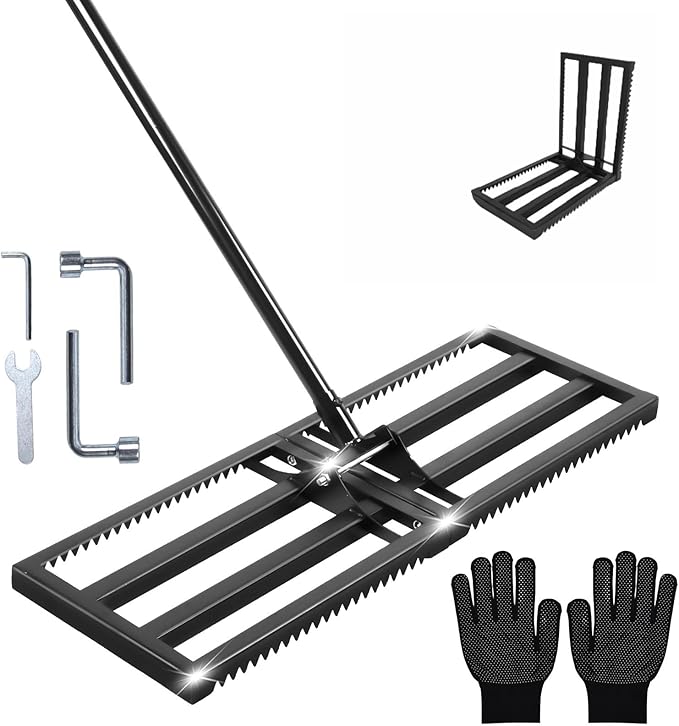 Lawn Leveling Rake with Teeth,Lawn Sand Flea Rake Leveling 30”x10” Heavy Duty Leveler,Anti Flipping Smooth Edge,16-77" Adjustable, for Sand,Top Soil Dressing,Yard Landscape,Ground Soil, Dirt,Grass