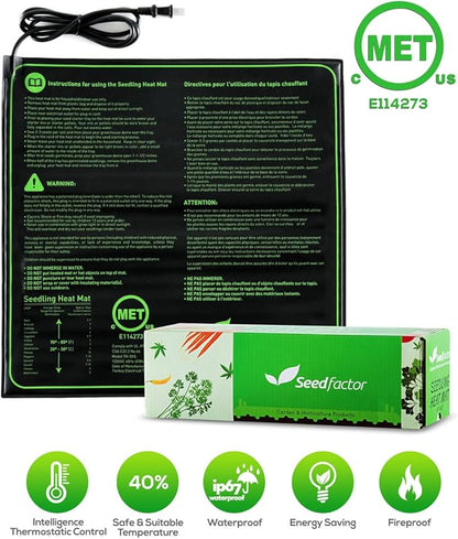 MET Certified Seedling Heat Mat, Seedfactor Waterproof Durable Germination Station Heat Mat, Warm Hydroponic Heating Pad for Indoor Home Gardening Seed Starter(20" x 20")