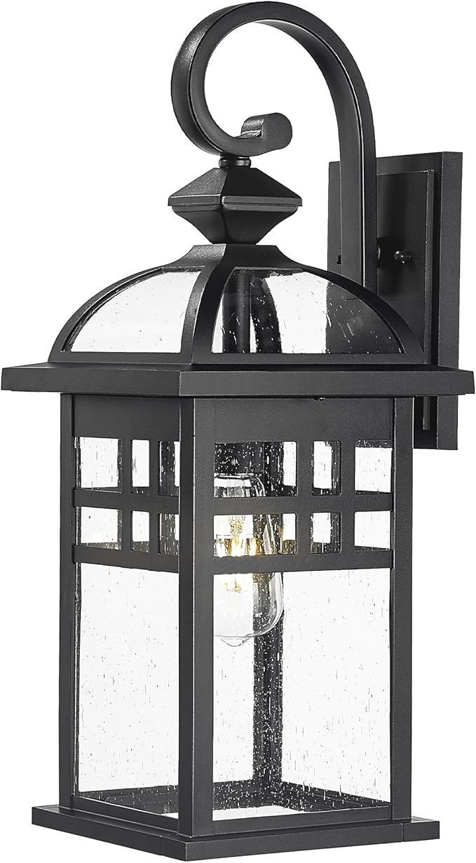 Emliviar Large Black Outdoor Wall Light, 22 Inch Farmhouse Outdoor Lights for House, Die-cast Aluminum with Seeded Glass Shade, DE281B-M BK