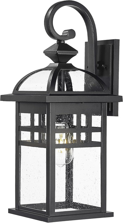 Emliviar Large Black Outdoor Wall Light, 22 Inch Farmhouse Outdoor Lights for House, Die-cast Aluminum with Seeded Glass Shade, DE281B-M BK