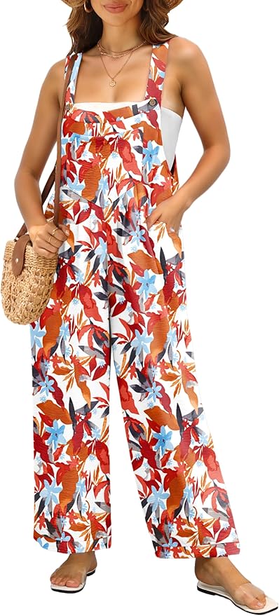 IWOLLENCE Women's Summer Jumpsuits Boho Wide Leg Overalls Casual Loose Rompers with Pockets 2025