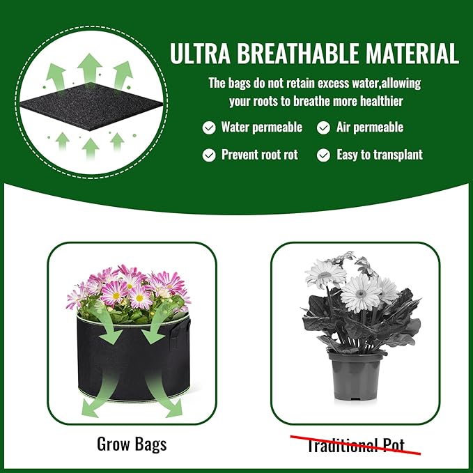 ACSTEP 20-Pack 10 Gallon Grow Bags Heavy Duty Aeration Fabric Pots Thickened Nonwoven Fabric Pots for Planting Outdoor Plants