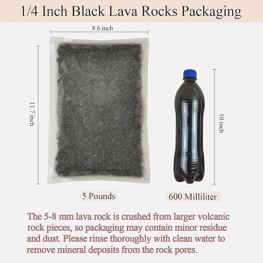 5 lbs Small Black Lava Rocks for Plants,1/4 Inch Crush Volcanic Rock Pumice Soil Additive for Succulent Aquarium Cactus Bonsai Fire Pits and Garden Landscaping