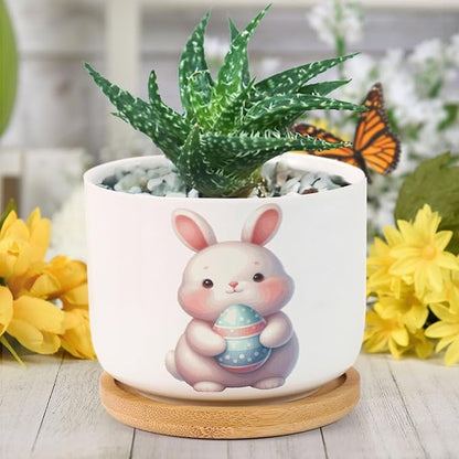 DreamAutumn Easter Bunny Rabbit Ceramic Planters Ceramic Pots with Saucers Orchid Pots for Plants Succulents Pots Office Desk Garden Balconys New Home Decor,Gifts for Mom Mother Grandmother