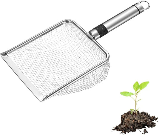 1-Pack Gardening Soil Sifter, 4.3 mm Mesh Stainless Steel Sand Soil Compost Sieve with Stainless Steel Handle for Sand/Dirt/Rock Compost, Screen Potting Scoop [Silver Tone]