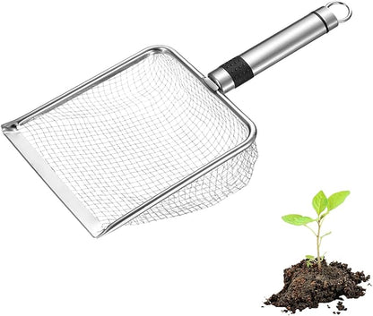 1-Pack Gardening Soil Sifter, 5 mm Mesh Stainless Steel Sand Soil Compost Sieve with Stainless Steel Handle for Sand/Dirt/Rock Compost, Screen Potting Scoop [Silver Tone]