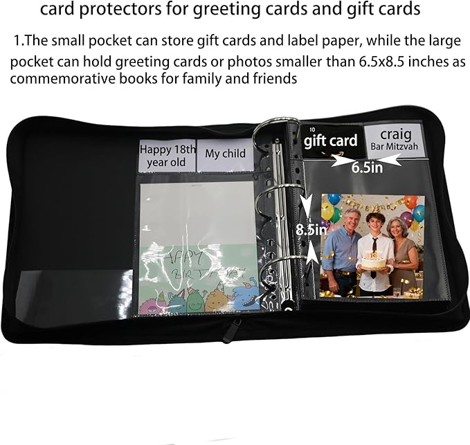 Gift Card Photo Album Book - 100 Pockets with Label Paper, Fits Greeting Cards & Photos, Ideal for College High School Graduation, Christmas& Birthday Gift Storage (black)
