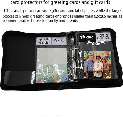 Gift Card Photo Album Book - 100 Pockets with Label Paper, Fits Greeting Cards & Photos, Ideal for College High School Graduation, Christmas& Birthday Gift Storage (black)