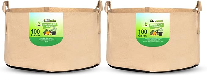 247Garden 2-Pack 100-Gallon Eco-Friendly Aeration Fabric Pot/Plant Grow Bag/Raised Garden Bed w/Handles (300GSM, Tan w/Black Base, 18H x 40D)