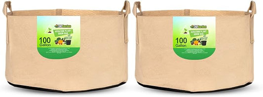 247Garden 2-Pack 100-Gallon Eco-Friendly Aeration Fabric Pot/Plant Grow Bag/Raised Garden Bed w/Handles (300GSM, Tan w/Black Base, 18H x 40D)
