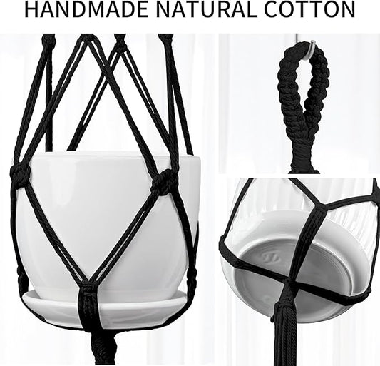 Macrame Plant Hanger - Fits 4 to 13 inches Pots for Indoor Outdoor, 34"/41"/46" 3 Sizes Set, Black (POTS NOT Included)