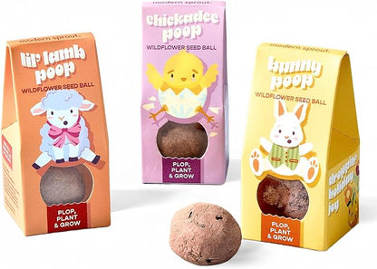 Modern Sprout Wildflower Seed Ball Poop - Easter Basket Essentials - Non-GMO, Hand-Rolled Clay Seed Bombs with Wildflower Seeds - Gardening Gift Set for Kids & Adults - (Easter Plop - Pack of 3)