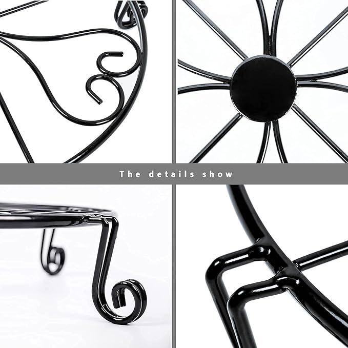 2 packs 12" Black Metal Plant Stands Heavy Duty Plants Holder Outdoor Indoor, Round Wrought Iron Sturdy Flower Planter Pot Stand, Corner Gardening Inside Potted Plant Risers - 12Inches