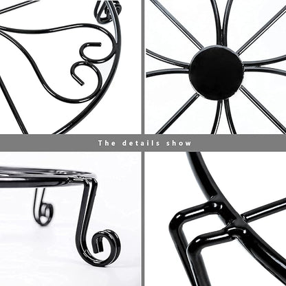 2 packs 12" Black Metal Plant Stands Heavy Duty Plants Holder Outdoor Indoor, Round Wrought Iron Sturdy Flower Planter Pot Stand, Corner Gardening Inside Potted Plant Risers - 12Inches