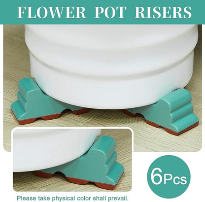 Kigeli 6 Pcs Resin Garden Pot Feet for Outdoor Planters 3 Inch Long 1.5 Inch Tall Flower Handmade Elevator Plant Feet Frost Proof Lifter for 14-20 in Pot(Blue,Classic)