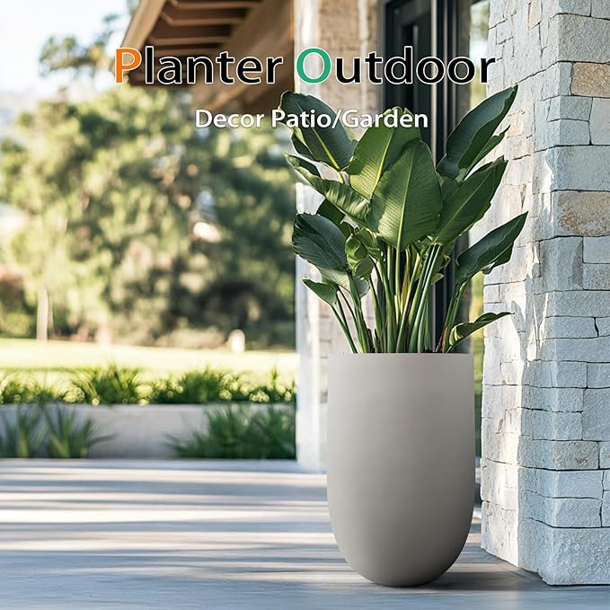 Concrete Planter Outdoor Indoor, Large Tall Cement Plant Pots for Trees Flowers (Gray, 22 inch)