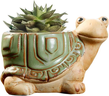 DIYOMR Small Ceramic Planter Pot, 4.3" Vintage Bronze Animal Planters Ceramic Flowerpot Succulent Pots Cactus Pot for Office Home Desktop Decor - Plants Not Included (Turtle Pot)