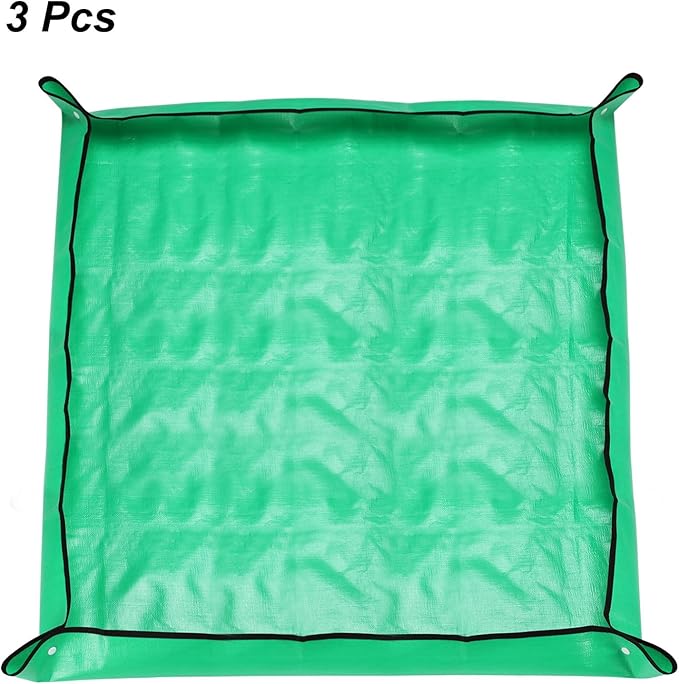 HARFINGTON 3pcs Repotting Mat 39.4" x 39.4" PE Cloth Waterproof Plant Repotting Mat Foldable Portable Gardening Potting Tray with Plastic Buckle for Indoor Plant Change Soil Watering, Green