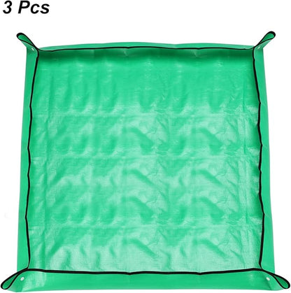 HARFINGTON 3pcs Repotting Mat 39.4" x 39.4" PE Cloth Waterproof Plant Repotting Mat Foldable Portable Gardening Potting Tray with Plastic Buckle for Indoor Plant Change Soil Watering, Green