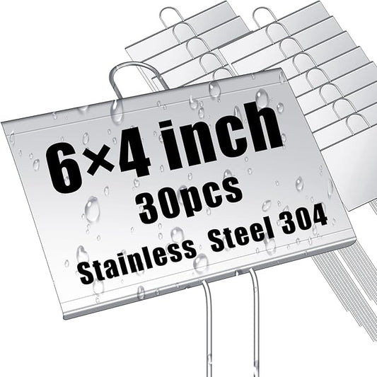 Landhoow 30 Pcs Large Metal Garden Plant Markers Metal Plant Labels Sign Weatherproof Waterproof Garden Sign for Outdoor Seedlings Herbs Vegetable Greenhouse (4'' X 6'' with 11'' Stake,Silver)