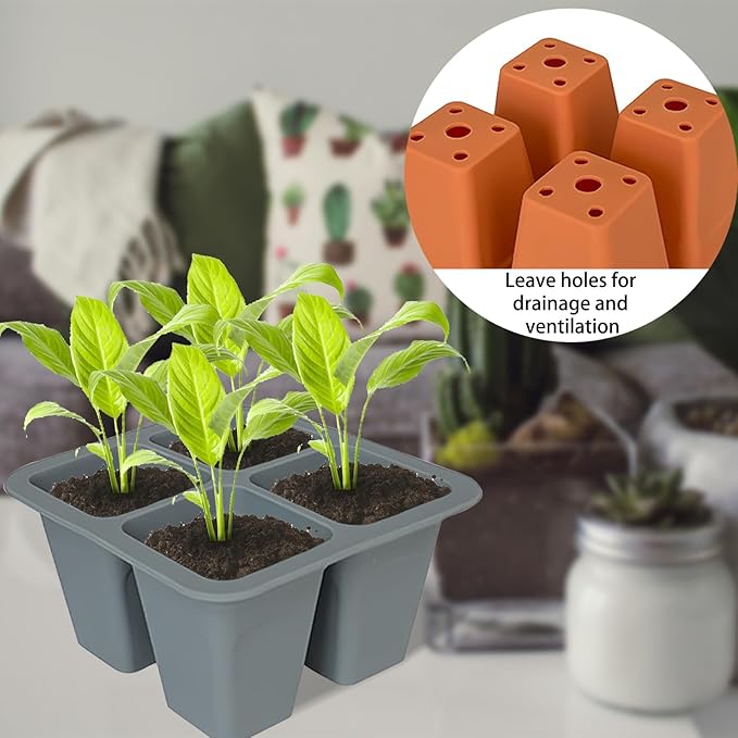 Seed Starter Trays, 5 Pack 4 Cells Seed Starter Kit, Silicone Plant Germination Trays Gardening Starter Kit, Reusable Seed Starter Tray for Plant Germination, Seeds Growing