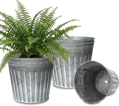 vensovo 9 Inches Silver Metal Rustic Plant Pots - 4 Pcs Large Galvanized Planters with Drain Hole and Rubber Plug, Rustproof Tin Bucket Flowerpot for Indoor Plants Farmhouse Vintage Style for Decor