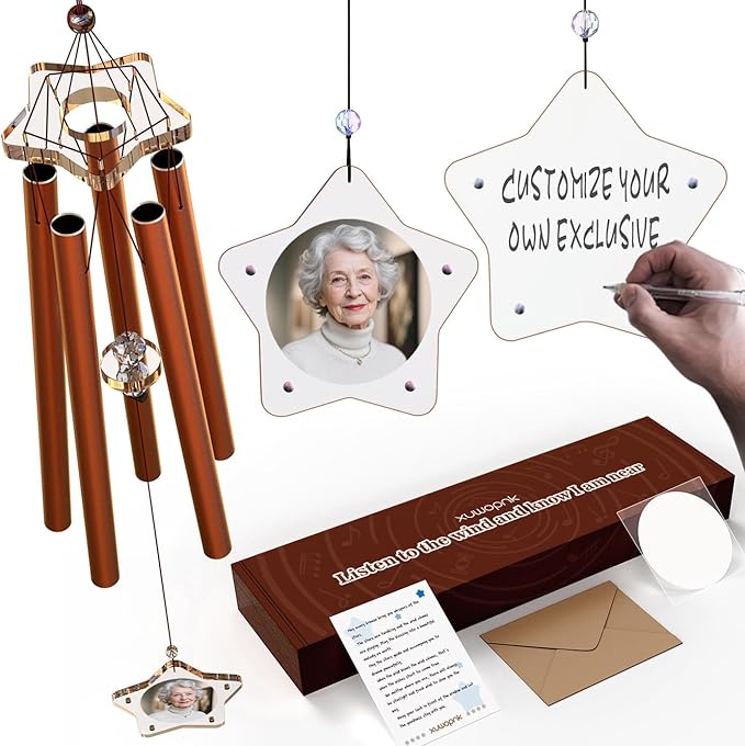 Customizable Personalized Wind Chimes,Magnetic Photo Frame Wind Pendulum,Crystal Sun Catcher Clapper- Custom Gift for Couple,Friend,Relatives and Pet.Original Design,for Home,Outdoor,Garden Decor(35")