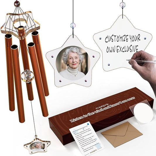 Customizable Personalized Wind Chimes,Magnetic Photo Frame Wind Pendulum,Crystal Sun Catcher Clapper- Custom Gift for Couple,Friend,Relatives and Pet.Original Design,for Home,Outdoor,Garden Decor(35")