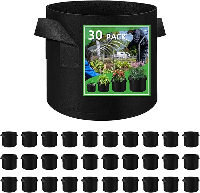 30 Pack 15 Gallon Plant Grow Bags, Breathable Felt Non-Woven Aeration Fabric Plant Grow Pots, Garden Planting Containers for Nursery Vegetable Flower Grow Bags with Handles (19.7x11.8inch)